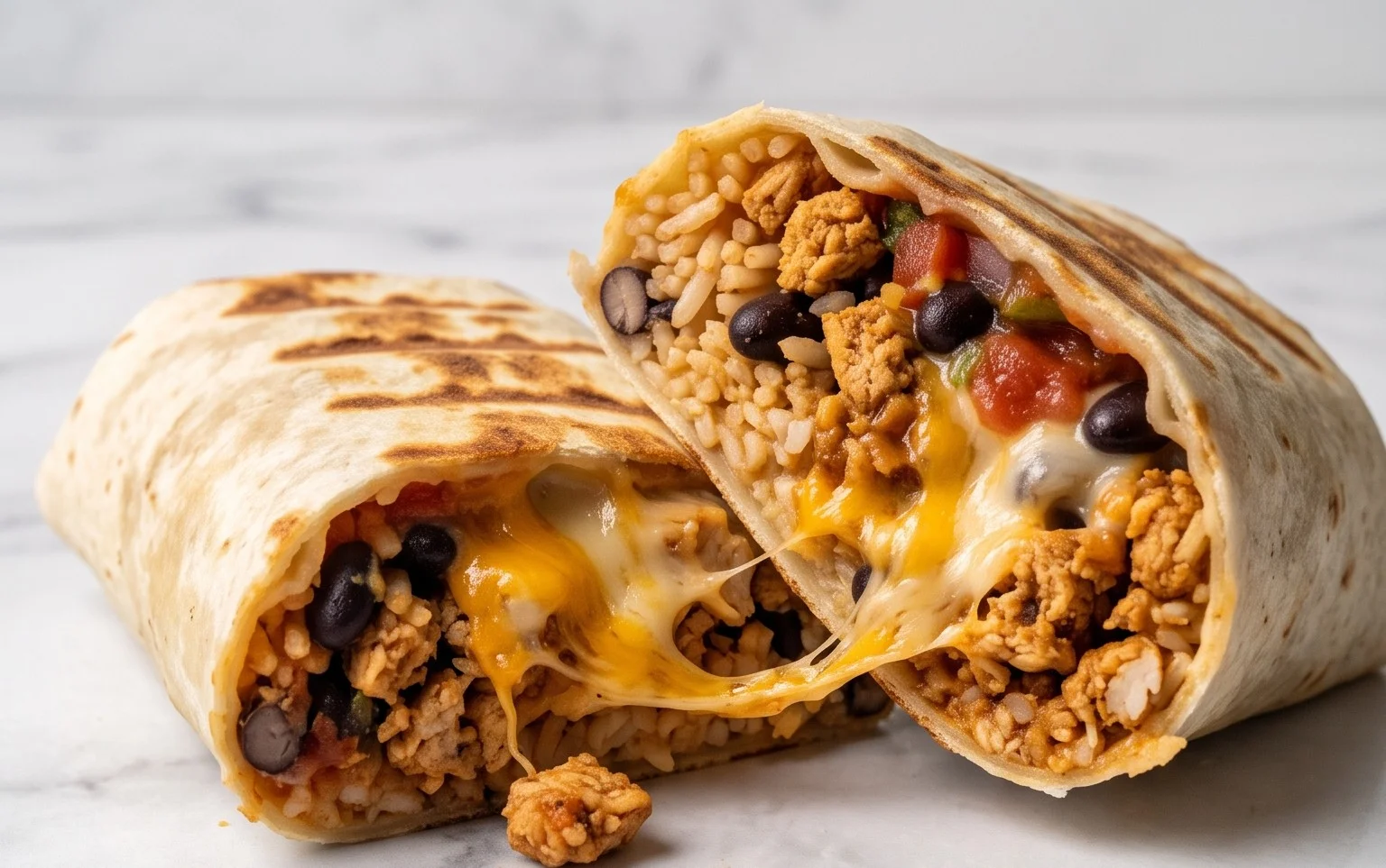 Easy Cheesy Ground Chicken and Rice Burritos